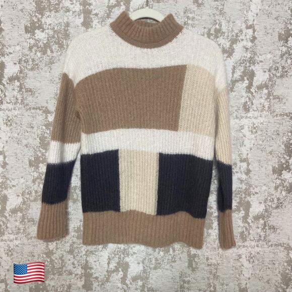 Peserico Color Block Alpaca Blend Mock Neck Sweater in Neutrals - Picture 1 of 5